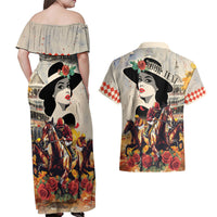 Personalized Kentucky Ladies Couples Matching Off Shoulder Maxi Dress and Hawaiian Shirt The Run For The Roses Derby LT9 - Wonder Print Shop