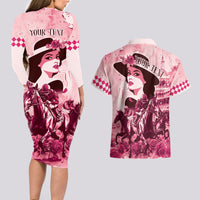 Personalized Kentucky Ladies Couples Matching Long Sleeve Bodycon Dress and Hawaiian Shirt The Run For The Roses Derby - Pink Out LT9 - Wonder Print Shop
