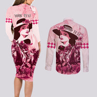 Personalized Kentucky Ladies Couples Matching Long Sleeve Bodycon Dress and Long Sleeve Button Shirt The Run For The Roses Derby - Pink Out LT9 - Wonder Print Shop