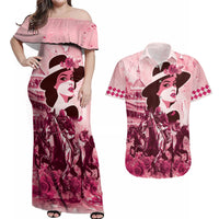Personalized Kentucky Ladies Couples Matching Off Shoulder Maxi Dress and Hawaiian Shirt The Run For The Roses Derby - Pink Out LT9 - Wonder Print Shop