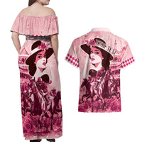 Personalized Kentucky Ladies Couples Matching Off Shoulder Maxi Dress and Hawaiian Shirt The Run For The Roses Derby - Pink Out LT9 - Wonder Print Shop
