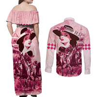 Personalized Kentucky Ladies Couples Matching Off Shoulder Maxi Dress and Long Sleeve Button Shirt The Run For The Roses Derby - Pink Out LT9 - Wonder Print Shop