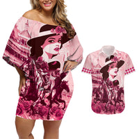 Personalized Kentucky Ladies Couples Matching Off Shoulder Short Dress and Hawaiian Shirt The Run For The Roses Derby - Pink Out LT9 - Wonder Print Shop