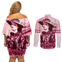 Personalized Kentucky Ladies Couples Matching Off Shoulder Short Dress and Long Sleeve Button Shirt The Run For The Roses Derby - Pink Out LT9 - Wonder Print Shop