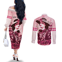 Personalized Kentucky Ladies Couples Matching Off The Shoulder Long Sleeve Dress and Long Sleeve Button Shirt The Run For The Roses Derby - Pink Out