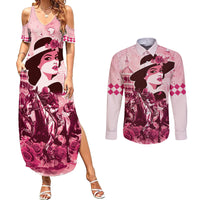 Personalized Kentucky Ladies Couples Matching Summer Maxi Dress and Long Sleeve Button Shirt The Run For The Roses Derby - Pink Out LT9 - Wonder Print Shop