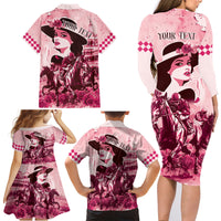 Personalized Kentucky Ladies Family Matching Long Sleeve Bodycon Dress and Hawaiian Shirt The Run For The Roses Derby - Pink Out LT9 - Wonder Print Shop