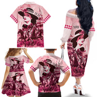 Personalized Kentucky Ladies Family Matching Off The Shoulder Long Sleeve Dress and Hawaiian Shirt The Run For The Roses Derby - Pink Out - Wonder Print Shop