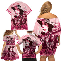 Personalized Kentucky Ladies Family Matching Off Shoulder Short Dress and Hawaiian Shirt The Run For The Roses Derby - Pink Out LT9 - Wonder Print Shop