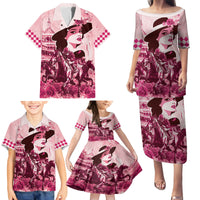 Personalized Kentucky Ladies Family Matching Puletasi and Hawaiian Shirt The Run For The Roses Derby - Pink Out - Wonder Print Shop