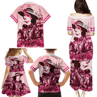 Personalized Kentucky Ladies Family Matching Puletasi and Hawaiian Shirt The Run For The Roses Derby - Pink Out - Wonder Print Shop