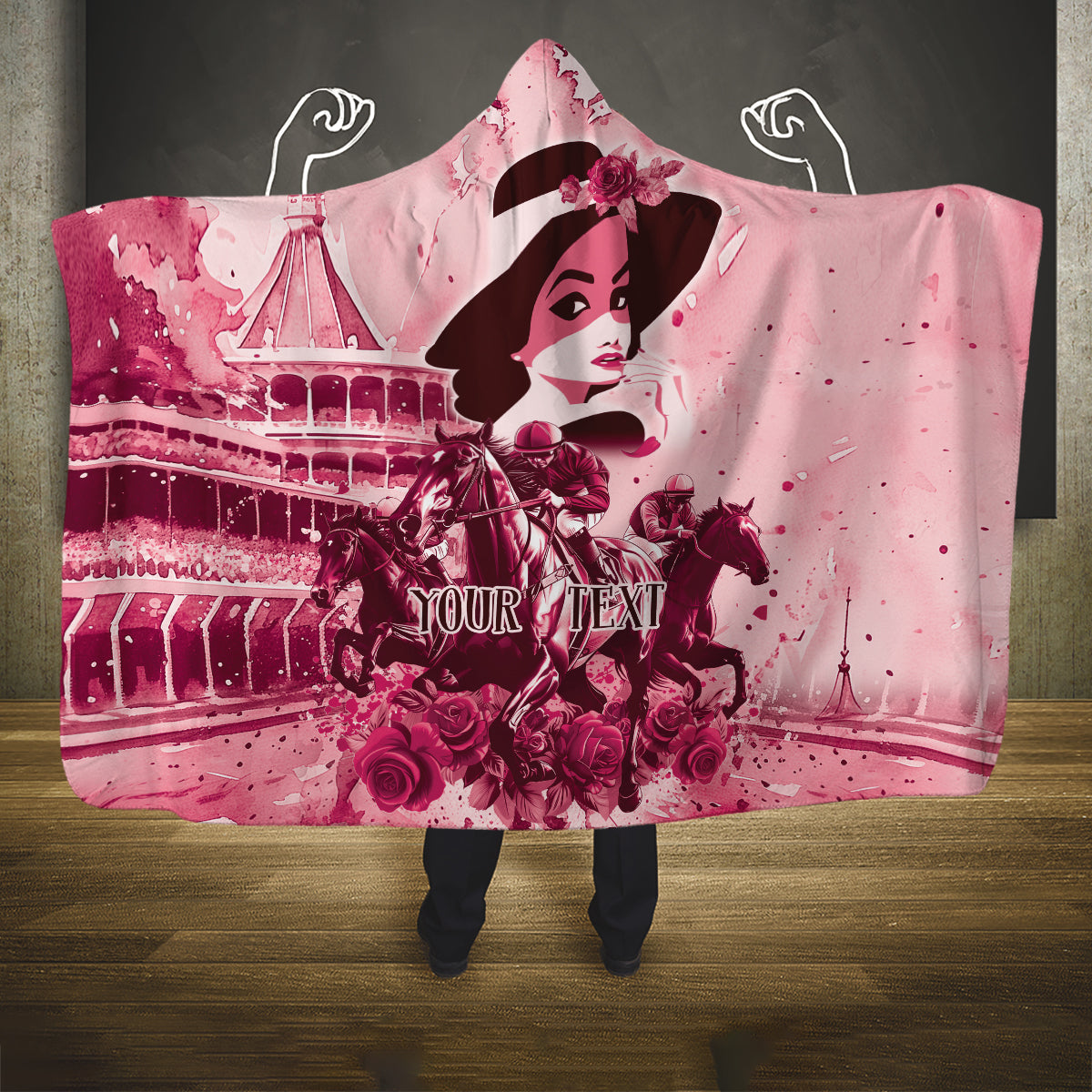 Personalized Kentucky Ladies Hooded Blanket The Run For The Roses Derby - Pink Out