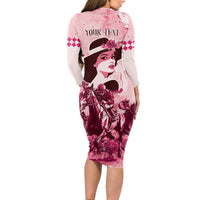 Personalized Kentucky Ladies Long Sleeve Bodycon Dress The Run For The Roses Derby - Pink Out - Wonder Print Shop