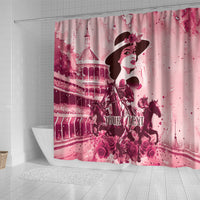 Personalized Kentucky Ladies Shower Curtain The Run For The Roses Derby - Pink Out
