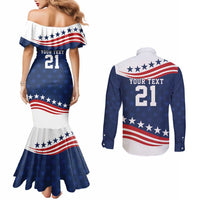 United States Pacific Rugby Custom Couples Matching Mermaid Dress and Long Sleeve Button Shirt USA Classic Sporty Pattern
