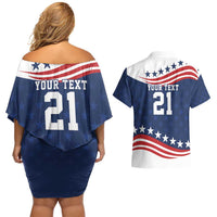 United States Pacific Rugby Custom Couples Matching Off Shoulder Short Dress and Hawaiian Shirt USA Classic Sporty Pattern