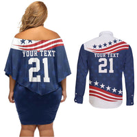 United States Pacific Rugby Custom Couples Matching Off Shoulder Short Dress and Long Sleeve Button Shirt USA Classic Sporty Pattern