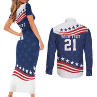 United States Pacific Rugby Custom Couples Matching Short Sleeve Bodycon Dress and Long Sleeve Button Shirt USA Classic Sporty Pattern