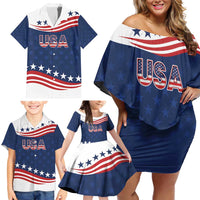 United States Pacific Rugby Custom Family Matching Off Shoulder Short Dress and Hawaiian Shirt USA Classic Sporty Pattern