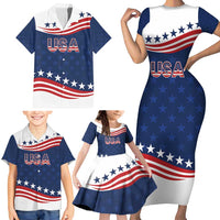 United States Pacific Rugby Custom Family Matching Short Sleeve Bodycon Dress and Hawaiian Shirt USA Classic Sporty Pattern