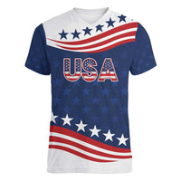 United States Pacific Rugby Custom Women V-Neck T-Shirt USA Classic Sporty Pattern