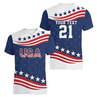United States Pacific Rugby Custom Women V-Neck T-Shirt USA Classic Sporty Pattern