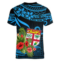 Fiji Islands Women V Neck T Shirt With Polynesian Tribal Happy National Day - Wonder Print Shop