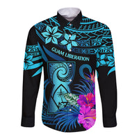 Polynesian Guam Long Sleeve Button Shirt With Latte Stone Happy Liberation Day - Wonder Print Shop