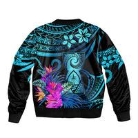 Polynesian Guam Sleeve Zip Bomber Jacket With Latte Stone Happy Liberation Day - Wonder Print Shop