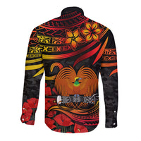 PNG Remembrance Day Long Sleeve Button Shirt Polynesian Tribal and Poppy - Wonder Print Shop