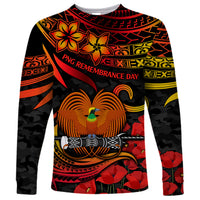 PNG Remembrance Day Long Sleeve Shirt Polynesian Tribal and Poppy - Wonder Print Shop