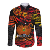 Custom PNG Remembrance Day Long Sleeve Button Shirt Polynesian Tribal and Poppy - Wonder Print Shop