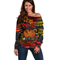 Custom PNG Remembrance Day Off Shoulder Sweater Polynesian Tribal and Poppy - Wonder Print Shop