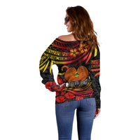Custom PNG Remembrance Day Off Shoulder Sweater Polynesian Tribal and Poppy - Wonder Print Shop