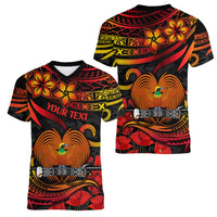 Custom PNG Remembrance Day Women V Neck T Shirt Polynesian Tribal and Poppy - Wonder Print Shop