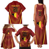Custom Belgium Football Family Matching Tank Maxi Dress and Hawaiian Shirt Royal Belgian 1895 with Map Style - Wonder Print Shop