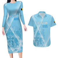 Custom Belgium 1895 Football Couples Matching Long Sleeve Bodycon Dress and Hawaiian Shirt De Rode Duivels Come Together LT9 - Wonder Print Shop