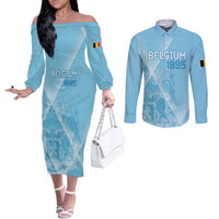 Custom Belgium 1895 Football Couples Matching Off The Shoulder Long Sleeve Dress and Long Sleeve Button Shirt De Rode Duivels Come Together