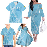 Custom Belgium 1895 Football Family Matching Off The Shoulder Long Sleeve Dress and Hawaiian Shirt De Rode Duivels Come Together - Wonder Print Shop