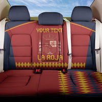 Custom Spain car seat covers in red and navy with La Roja graphic on front seats.