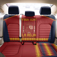 Custom Spain car seat covers, red center panels with navy sides and La Roja emblem.