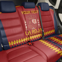 Custom Spain back car seat cover set, red with navy trim and La Roja crest.