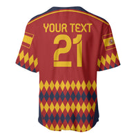 Red football baseball jersey with V-neck and number 21 on back, yellow trim