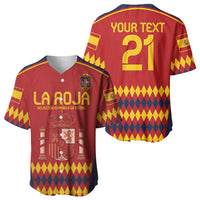 Red Spain football baseball jersey pair: front crest, back number 21, diamond hem pattern