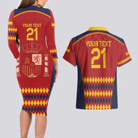 Custom Spain Football Couples Matching Long Sleeve Bodycon Dress and Hawaiian Shirt Come on La Roja LT9 - Wonder Print Shop