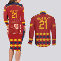 Custom Spain Football Couples Matching Long Sleeve Bodycon Dress and Long Sleeve Button Shirt Come on La Roja LT9 - Wonder Print Shop