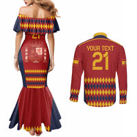 Custom Spain Football Couples Matching Mermaid Dress and Long Sleeve Button Shirt Come on La Roja