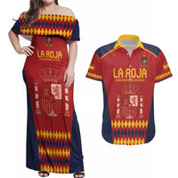 Custom Spain Football Couples Matching Off Shoulder Maxi Dress and Hawaiian Shirt Come on La Roja LT9 - Wonder Print Shop