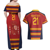 Custom Spain Football Couples Matching Off Shoulder Maxi Dress and Hawaiian Shirt Come on La Roja LT9 - Wonder Print Shop