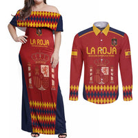Custom Spain Football Couples Matching Off Shoulder Maxi Dress and Long Sleeve Button Shirt Come on La Roja LT9 - Wonder Print Shop